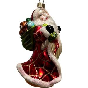 Glass Blown Santa Christmas Ornament 6" Tall by JS Old Saint Nick Bag of Toys